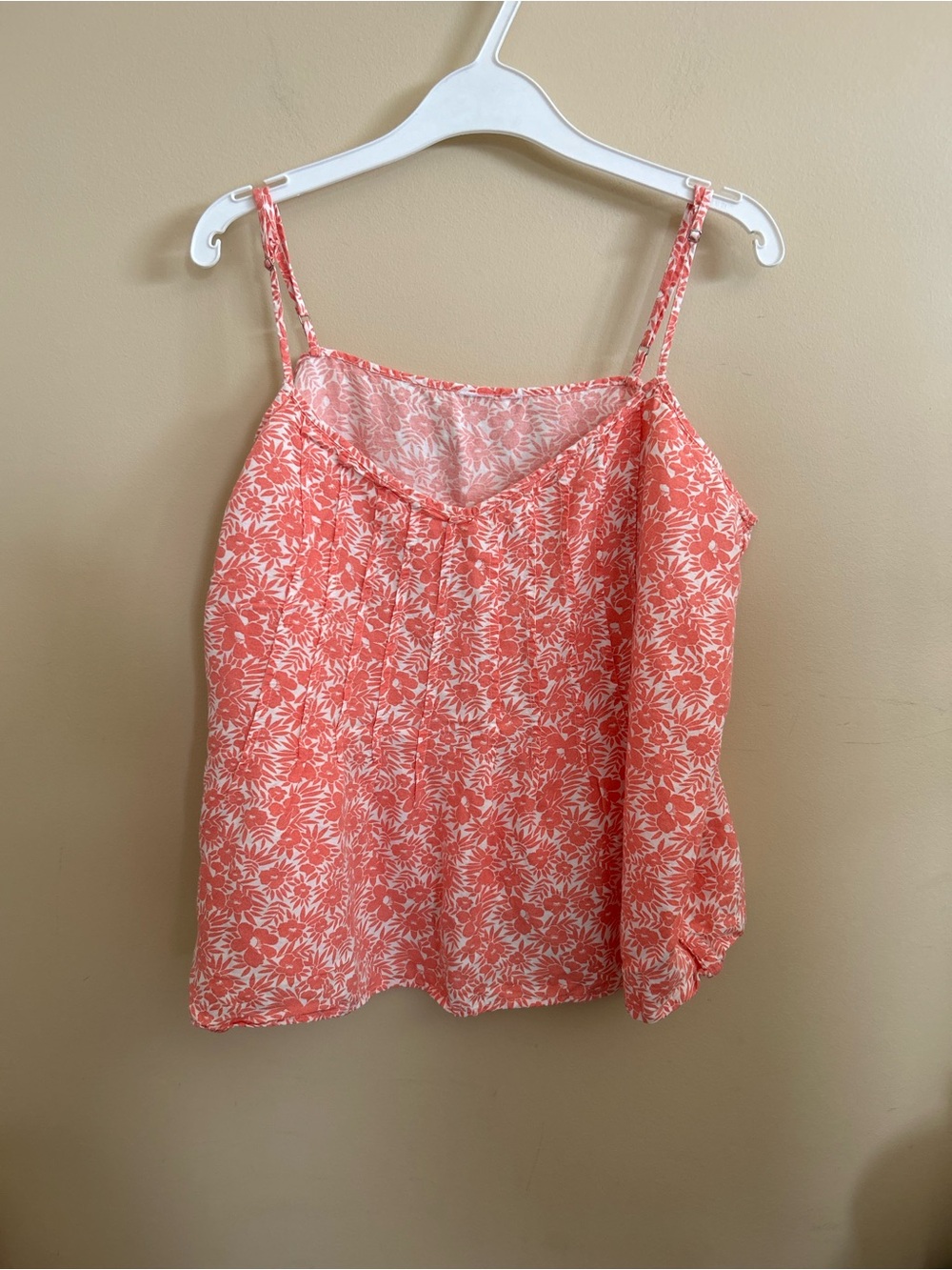 GAP Coral & White Floral Linen blend Spaghetti Strap Cami